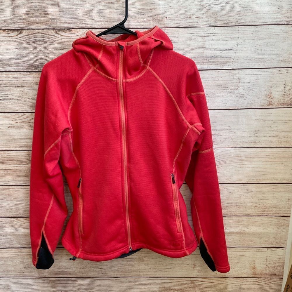 REI WIND PRO POLARTEC HOODED JACKET IN CORAL - Picture 3 of 6